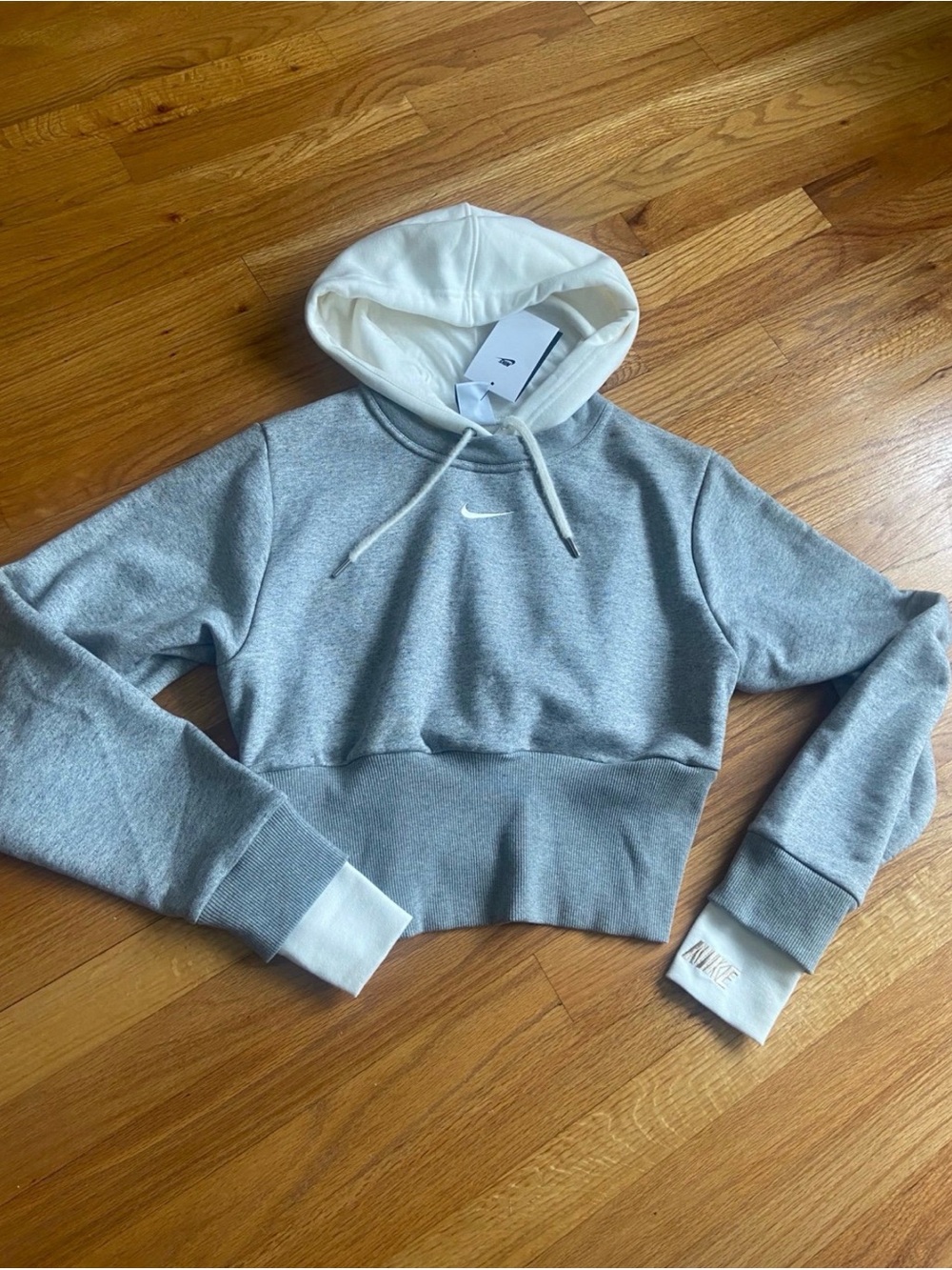 Nike Cropped Hoodie in Light Gray with White Hood